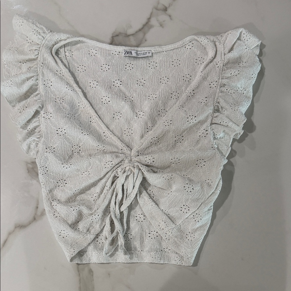 Zara Cream Eyelet Tie-Front Blouse